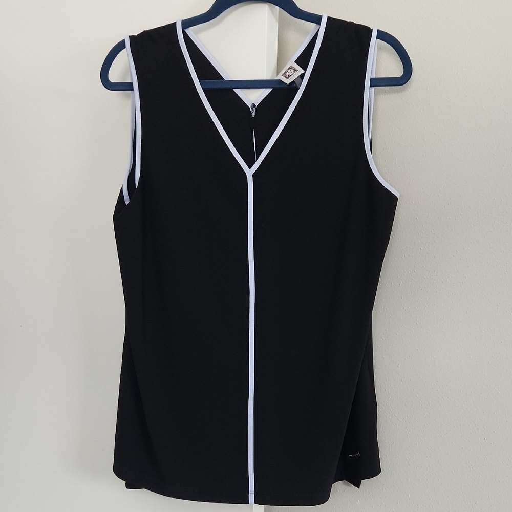 Anne Klein Black V-Neck Tank Top with White Trim